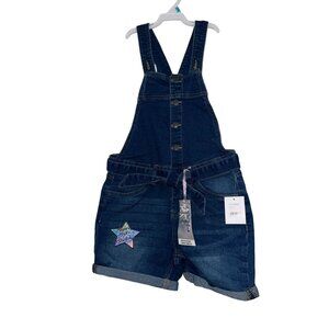 Girls New Look Denim Shortall With Adjustable Straps & Button Front Closure Size